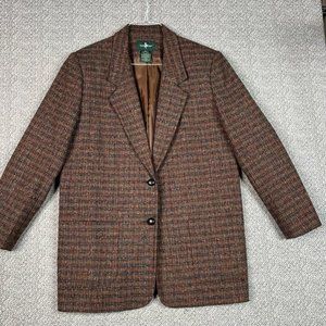 Hunt Club Womens Vintage Blazer Jacket Brown Plaid 2-Button Pockets Collar 14T